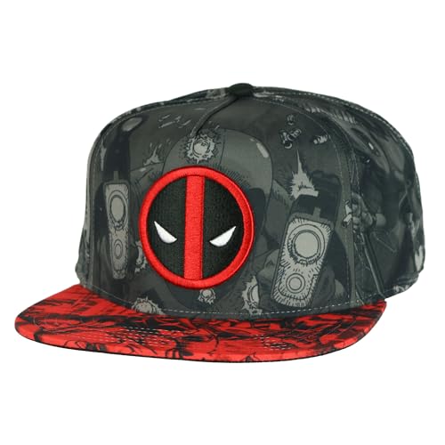 Marvel Deadpool Hat Embroidered Logo Patch Sublimated Flat Brim Snapback Cap OSFM
