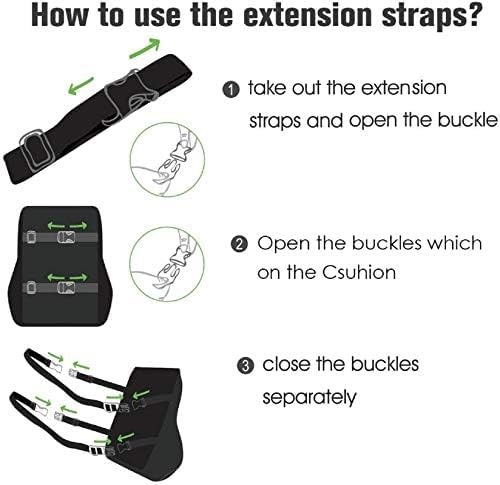 feagar lumbar pillows back support cushions 2026 extra large memory foam pillows for car seat office chair home, low back pillow chair cushions with extension strap, black