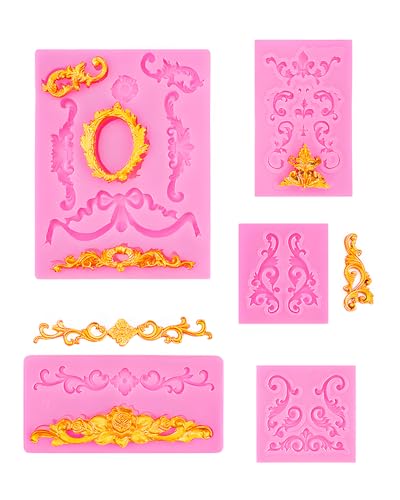 RAVNIX 5 Pièces Moules Silicone Relief 3D Vintage Qualité Alimentaire Antiadhésif pour Décoration Gâteau, Fondant & Pâte à Sucre – Finitions Détaillées & Démoulage Facile
