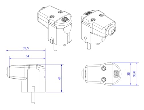 BACHMANN Montage-Winkelstecker schwarz, CEE 7/7 2-polig mit Schutzkontakt