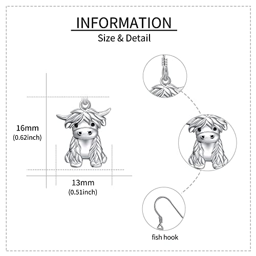 YAFEINI Highland Cow Earrings 925 Sterling Sliver Cow Dangle Earrings Highland Cow Jewelry for Women4