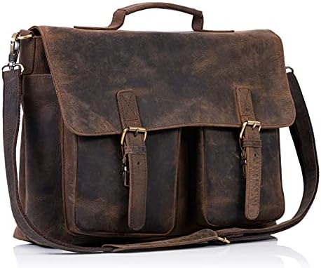 KomalC 18 Inch Leather briefcase Laptop Messenger Bags for Men and Women Best Office School College Satchel Bag (Messenger Bag)