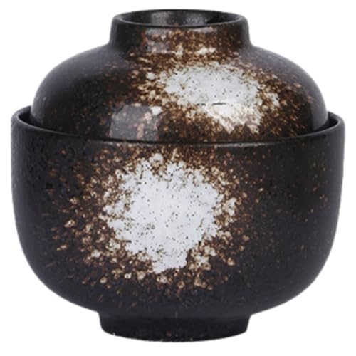 BRZU 日本の陶器製シチュー鍋、蓋付き味噌汁椀、手描き模様、デザート蒸し卵鍋、レストランシチュー、防水燕の巣鍋、健康管理、おにぎり作りやお祭りに最適な和食器、家庭、ホテル、レストラン、業務用 (和風シチュー鍋 - 白雪姫)