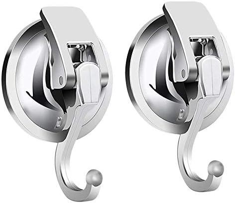 2 Pack Suction Hooks SPTwj Vacuum Suction Cup Hook Heavy Duty Wall Hanger Bath Towel Hooks for Kitchen Bathroom Window Glass Mirror Self Adhesive Hooks Silver
