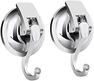 2 Pack Suction Hooks SPTwj Vacuum Suction Cup Hook Heavy Duty Wall Hanger Bath Towel Hooks for Kitchen Bathroom Window Glass Mirror Self Adhesive Hooks Silver
