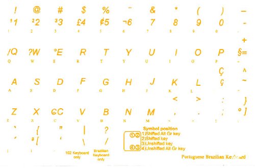 Pegatinas para teclado portugués Brasil translúcidas amarillo miniatura 2