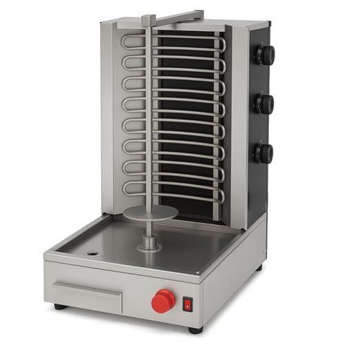 Machine à Kebab Gyros Professionnelle - 3 Brûleurs Électriques - Température Réglable - Acier Inoxydable - Idéal pour Doner, Shawarma, Gyros - 9900W