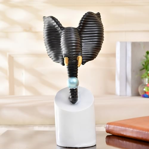 Image of Xtore Elegant Spiral Seashell Decorative Elephant Figurine | Modern Home Accent with Gold Tusks and Blue Pearl Finish - (Pack of 1, Black)