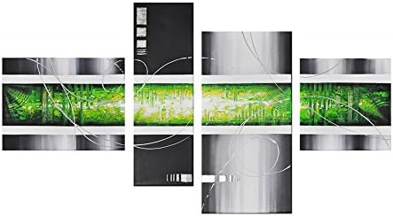Noah Art-Abstract Art Paintings, 100% Hand Painted Modern Abstract Oil Painting on Canvas, 4 Panel Wooden Framed Green Abstract Wall Art for Bedroom Wall Decor Ready to Hang