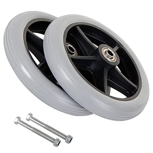 Ruedas para silla de ruedas de 15,24 cm, 17,78 cm, 20,32 cm, ruedas de repuesto de goma maciza, color gris, negro, con tornillos, silencio, antideslizante, para personas mayores con discapacidad,