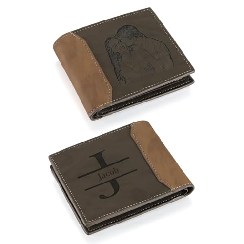 Image of Gifts for Men Personalized Custom Photo Wallets for Men Engraved Picture & Initial Name Wallets for Men Customized Gifts for Fathers Day