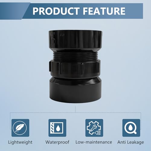 Image of Lesso 1-1 /2 Inch ABS P-Trap Union - HUB x HUB Connection, Black, Detachable Sink Drain Union for Easy Maintenance & Leak-Proof Plumbing
