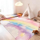 ABREEZE Kids Rainbow Rug Play Mat Ultra Soft Rugs for Kids Room, 5'x6.6' Non Slip Multi Color Children Nursery Rug Baby Area Rug Girls Carpet for Bedroom Decor Playroom Living Room