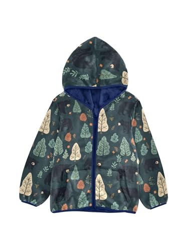 Forest Black Bear Girls Fleece Jacket Girls Fall Jacket Boys Coats Zip Up Hoodie Children Sherpa Warm Outerwear 2-10T
