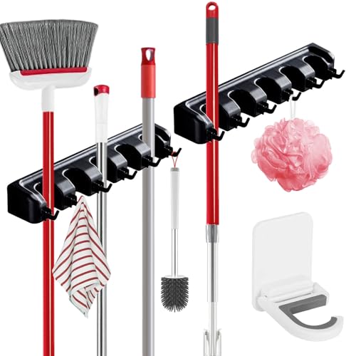Broom Holder Wall Mount, 2 Packs Heavy Duty Cleaning Supplies Organizer, Garden Tool & Utility...