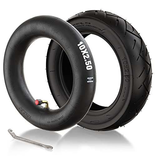 Pneu trottinette électrique 10x2.50 avec chambre à air valve coudée 90°