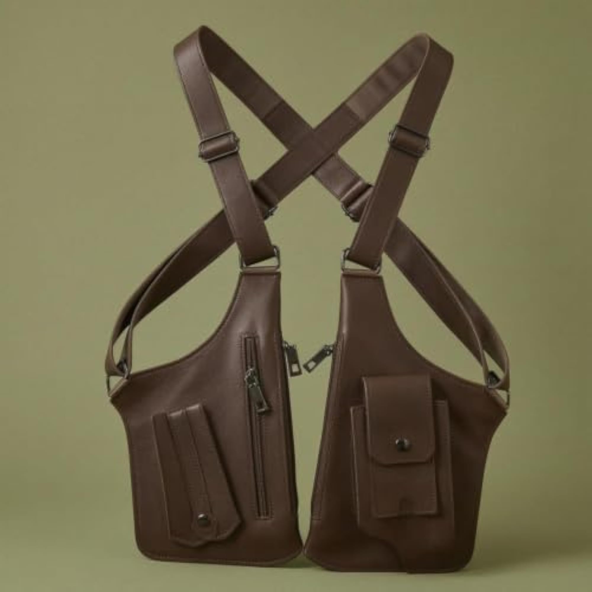 Structured Body Underarm Bag with Metal Zippers, Emerald Green