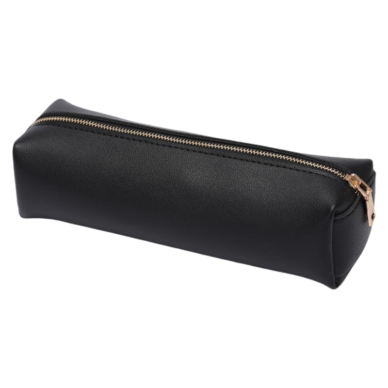 Image of Pencil Case Small Zipper Pen Pouch for School Office Art Supplies Stationery Organizer Bag for Pens Markers(Black /Faux Leather)