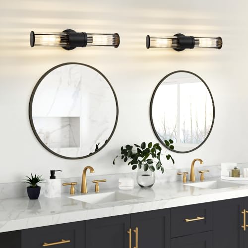 Image of Black Wall Sconce Bathroom Vanity Light Fixtures for Mirror, Modern Wall Light with Glass Rod Shade for Bathroom, Bedroom, Hallway, Living Room - Bulb Not Included