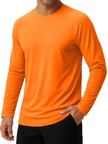 KINGFEN Rash Guard for Men Long Sleeve Swimming Shirts Quick Dry UV Fishing Shirts Lightweight Sun Protection Hiking Tee Mens Orange
