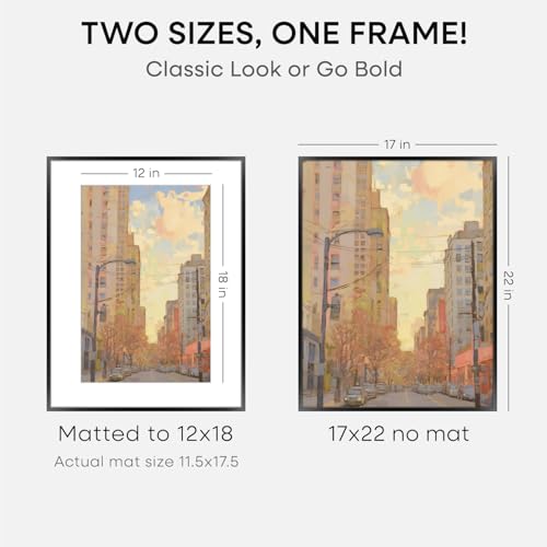 Image of Homeforia 17x22 Picture Frame Black, High End Metal 17x22 Poster Frames with Mat 12x18 for Photo, 17 x 22 Black Frame Matted to 12 x 18 inch Print, 22x17 Thin Frame, Tempered Glass, Wall Kit, Set of 2