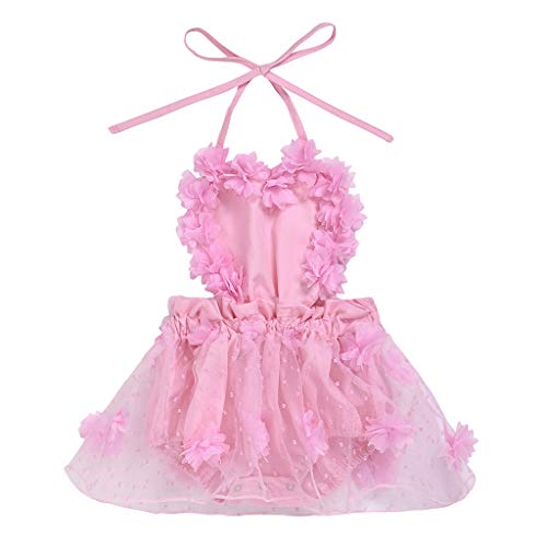 Valentine's Day Spring Summer Romper 0-2 Years Toddler Infant Newborn Kids Baby Girl Flower Tulle Dress Skirt Pink