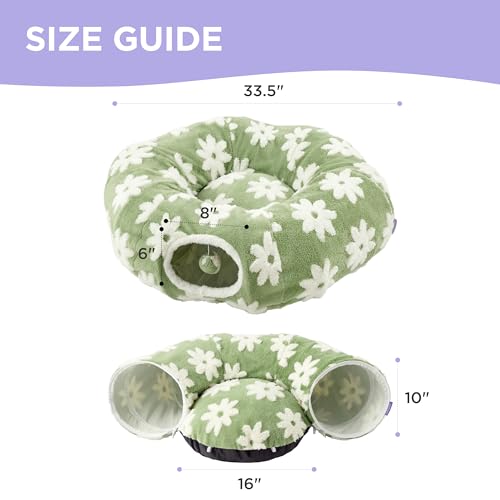 Image of Lesure Cat Tunnel Bed for Indoor Cats - Cute Cat Donut Tunnel Toys for Small Large Cats with Washable Circle Cushion, Round Pet Peekaboo Cave Toy for Kitten /Puppy /Rabbit, Standard Flower Garden Green