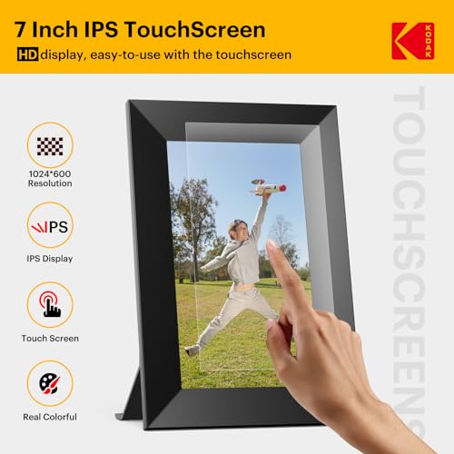 KODAK Digitaler Bilderrahmen 7 Zoll WLAN Elektronischer Bilderrahmen HD IPS Touchscreen Smart Fotorahmen Cloud mit App, 32GB Speicher, Automatischer Rotation, Teilen von Bildern, Musik, Videos