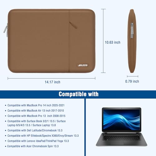Image of MOSISO Laptop Case 13.3 inch, 13-13.3 inch Laptop Sleeve Compatible with MacBook Air /Pro 13 /Pro 14 M5 M4 M3 M2 M1, HP Dell ASUS Lenovo,Polyester Vertical Computer Sleeve Bag with Pocket, Mocha