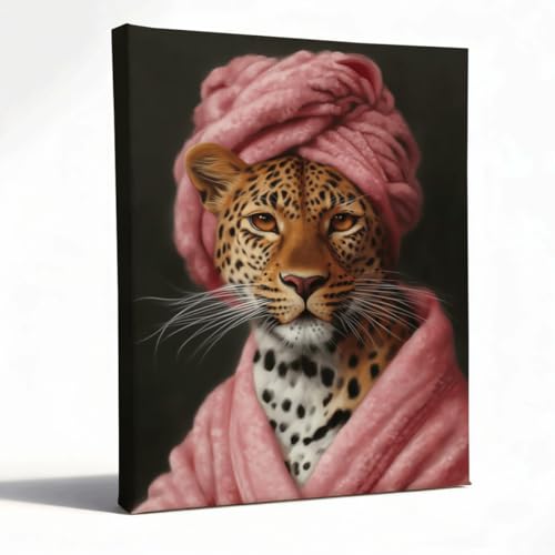 RTVJTERQ Retro Oil Painting Wall Art, Modern Leopard in Pink
