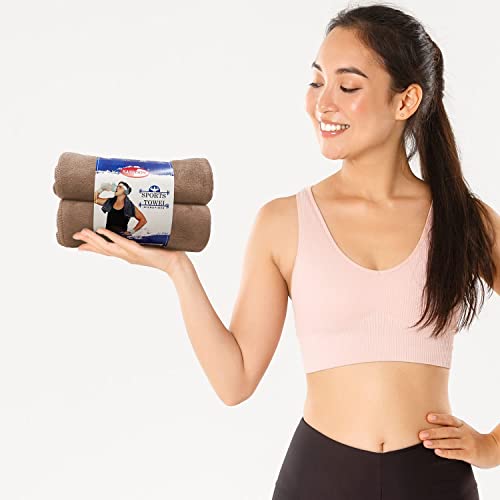 Image of Sassoon Unisex Microfiber Gym Towel in 450 GSM (Set of 2, Peanut) 40cmX60cm- Fast Drying & Light Weight Ultra Absorbent Sports Towel