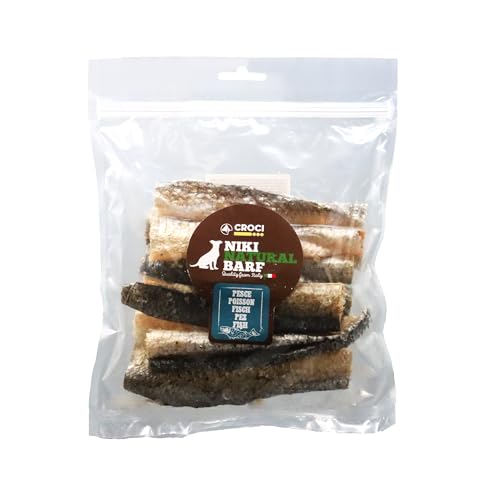 Croci Niki Natural Barf Fish Hundesnack aus 100% getrockneter Lachshaut, reich an natürlichem Eiweiß, Barf Diät für Hunde, ohne künstliche Zusätze und konserviert, 50g