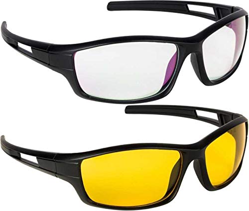 arzonai Unisex Sports Night Drive Sunglasses Pack of 2 (Medium) (Transparent& Yelow)-picture-35