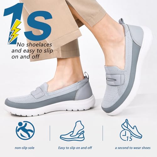 Image of Buyrew Loafers for Women - Comfortable Mesh Knit Slip On Walking Shoes with Arch Support - Dressy Business Casual Work Flats for Standing All Day - Lightweight Breathable Penny Loafers