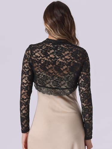 Allegra K Floral Lace Bolero Shrug for Women Elegant Long Sleeve Sheer Cropped Lace Cardigan3