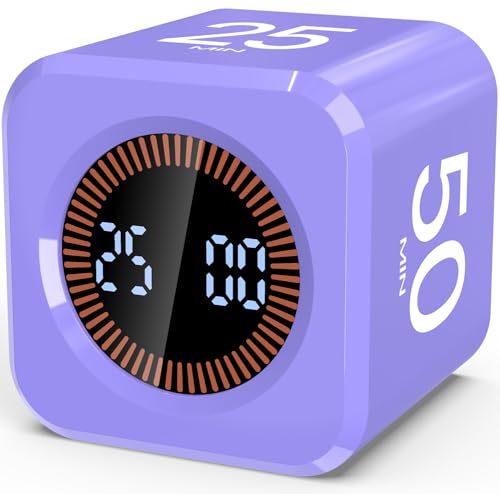 Image of Digital Pomodoro Timer Cube 5 /10 /25 /50min, Visual Productivity Flip Timer for Kids Classroom Desk, Custom Countdown, Silent and Sound Mode for ADHD Study Work Game Kitchen (Purple)