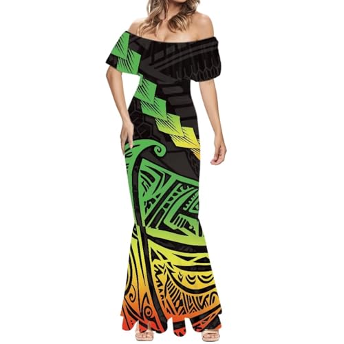 Image of Polynesian for Women S-7XL Off Shoulder Maxi Dress Hawaiian Summer Dresses