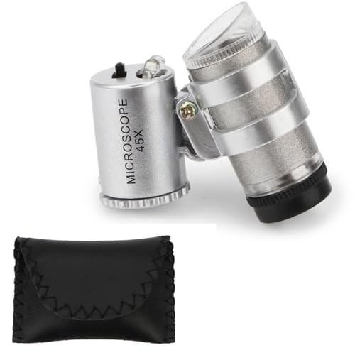45x Magnification Mini Microscope Magnifier with 2 LED Light Pockets Jeweler Jeweler's Jewelry Microscope Magnifying Adjustable Eye Loupe
