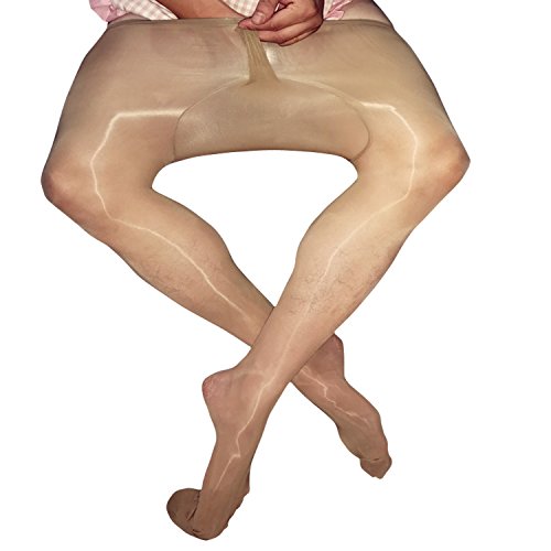 HIMEALAVO Men's Sexy jj Set of Oil Bright Pantyhose Ice Silk Stockings god Pants Khaki