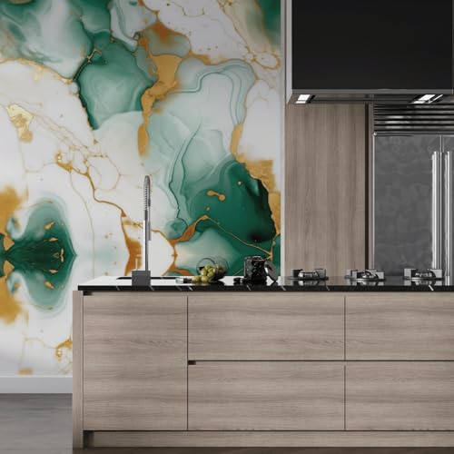 Image of VOLITO Marble Wallpaper Self Adhesive Peel & Stick Wall Sticker 60x200cm | Waterproof Oilproof Kitchen Backsplash & Furniture Vinyl Wallpaper, Easy to Apply & Clean (V-New Geen Gold)