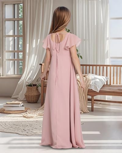TAISHAN Junior Bridesmaid Dress for Wedding with Ruffle Short Sleeves & Slit - First Communion Dress for Teen Girls3