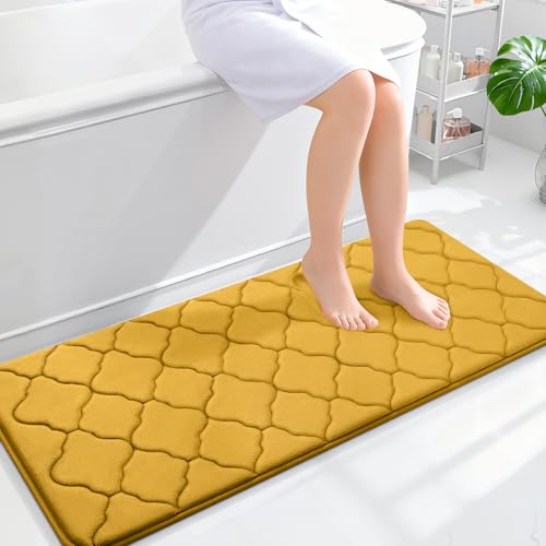 Image of OLANLY Memory Foam Bath Mat Rug 47x20, Ultra Soft Non Slip and Absorbent Bathroom Rug, Machine Wash Dry, Comfortable, Thick Bath Rug Carpet for Bathroom Floor, Tub and Shower, Yellow