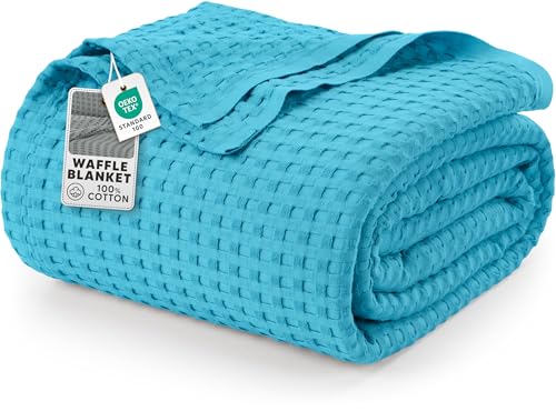Image of Utopia Bedding 100% Cotton Waffle Weave Blanket Twin Size for Couch Sofa Bed - Lightweight, Breathable Summer Blankets Soft and Cozy, Gifts for Women Home Room Decor (Teal, 90x72 Inch)