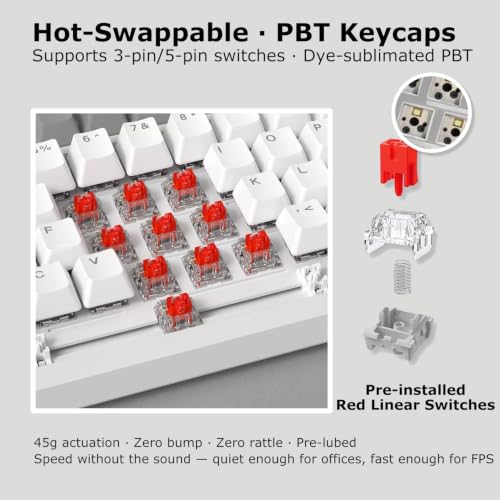 Image of AJAZZ AK820 Wired 75% Mechanical Keyboard, Red Switches, Hot-Swappable | 81key PBT Keycaps, White Backlit 20 modes, Metal Volume Knob, USB-C, Gasket Mount, 5-layer Foam, Dual Drivers Options, PC /Mac