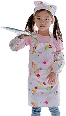 Amazon 子供用 エプロン クッキング 給食用 お絵かき用 三角巾 アームカバー 3点セット 女の子 男の子 小学校 低学年 入学 キッズ 入園 110 130 用 薄ピンク アニマル エプロン オンライン通販