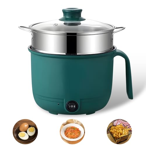 Elektrische Hot Pot 1.5L, Tragbare Mini Antihaft Multikocher, Elektrischer Kochtopf Mit Dampfgarer, Kochtopf Elektrisch Mit Doppelter Leistungssteuerung Für Zuhause, Büro Und Studentenwohnheim(Grün)