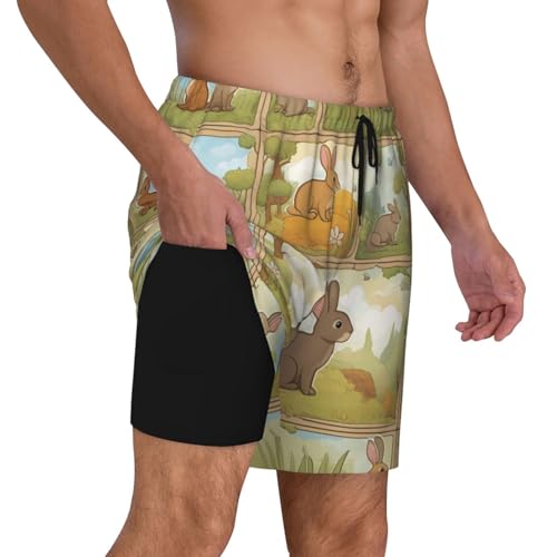 Cartoon Cute Animals Rabbit Print Men Hawaiian Shorts Quick Dry Swim Trunks Surfing Beach Vacations Summer Activity3