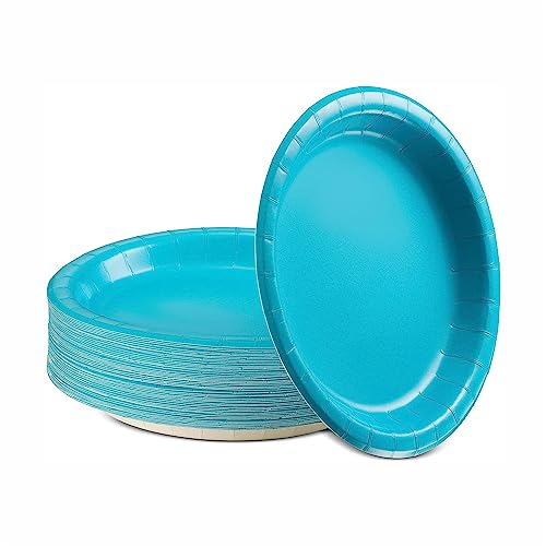 Image of PRETTY UR PARTY Blue Paper Plates, 9inch Biodegradable Round Party Plates, Disposable Paper Plates for Cakes, Dessert, Snack, Fruits, 9 inch - Pack of 20 pcs