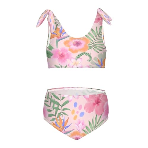 Dussdil Tropical Exotic Hibiscus Flowers (9) Girls Swimsuits 2 Piece Swimwear Bikini Set Beach Bathing Suit for Summer Girl Kids 4T
