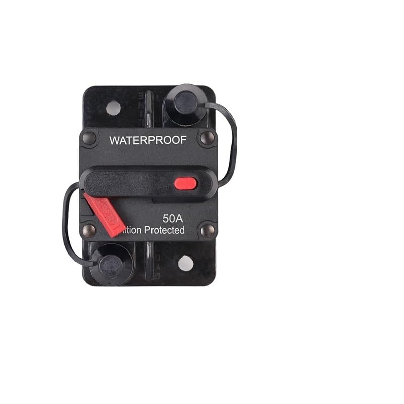 Power Switch Fuse Holder 50 Amp Automotive Circuit Breaker with Manual Reset, Waterproof Fuse